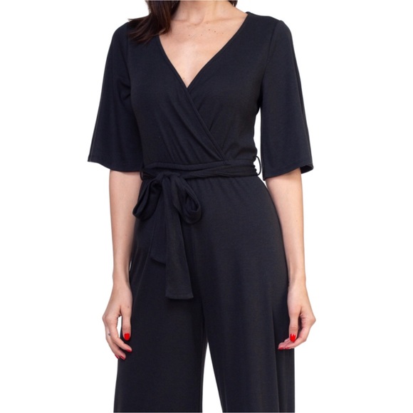 Black Surplice front wide leg jumpsuit - Picture 6 of 8